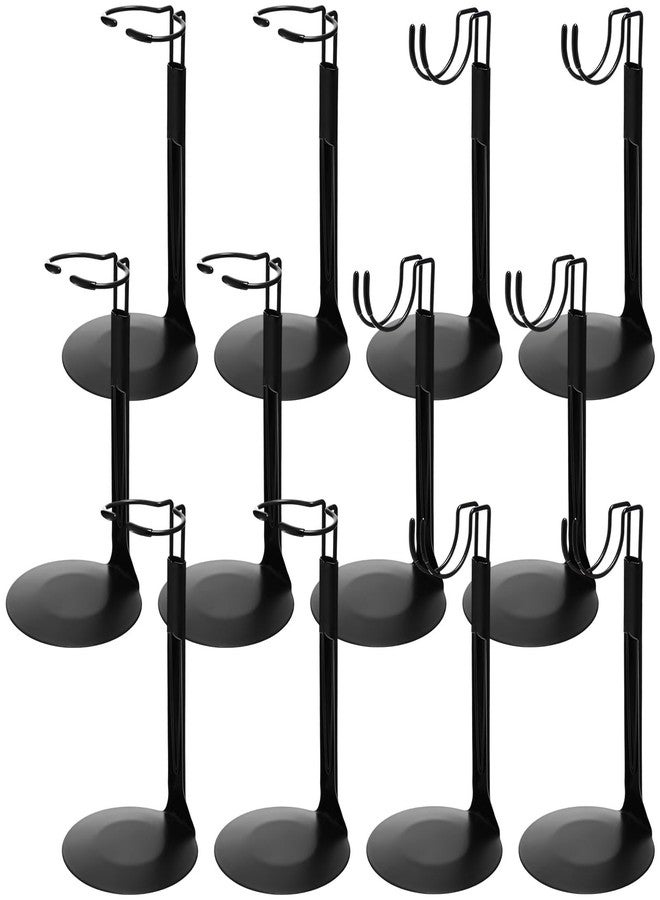 Yaocom 12 Pcs Doll Stands for 8 to 12 Inch Dolls Action Figure Stands 2 Styles Adjustable Doll Display Holder Rack with Expandable Waist Wire for Home Shop(Black) - Image 1